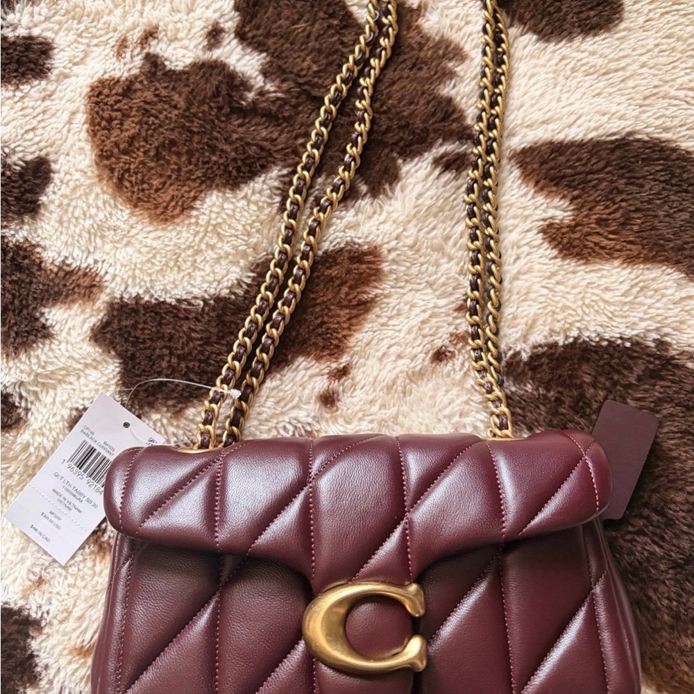 Coach Tabby 20, Black Currant, Quilted Leather Shoulder Bag with Gold Chain
